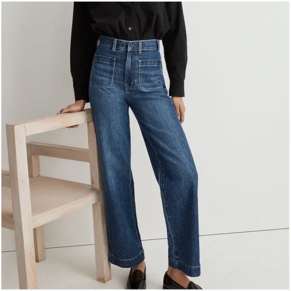 Madewell Wide Leg Cropped Denim Jean, Pocket Edition (size 28, keller wash)